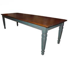 Antique Long Painted Dining Table From Quebec