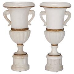 Pair of Tall Urn Form Alabaster and Bronze Lamps 11