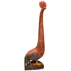 1980s Decorative Polychrome Wooden Rooster
