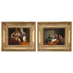 Pair of 19th Century French Hand Painted Porcelain Plaques in Gilt Frames 4