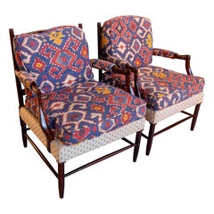 1950s Pair of Vintage Armchairs with Ethnic Upholstery