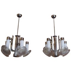 Pair of Vintage Italian "Headlight" Chandeliers by Carlo Nason for Mazzega