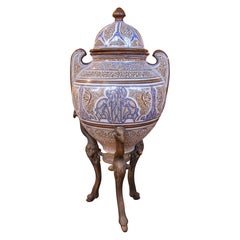 Large Arabic Jar "Jar of the Mosque" Decorative with Iron Stand
