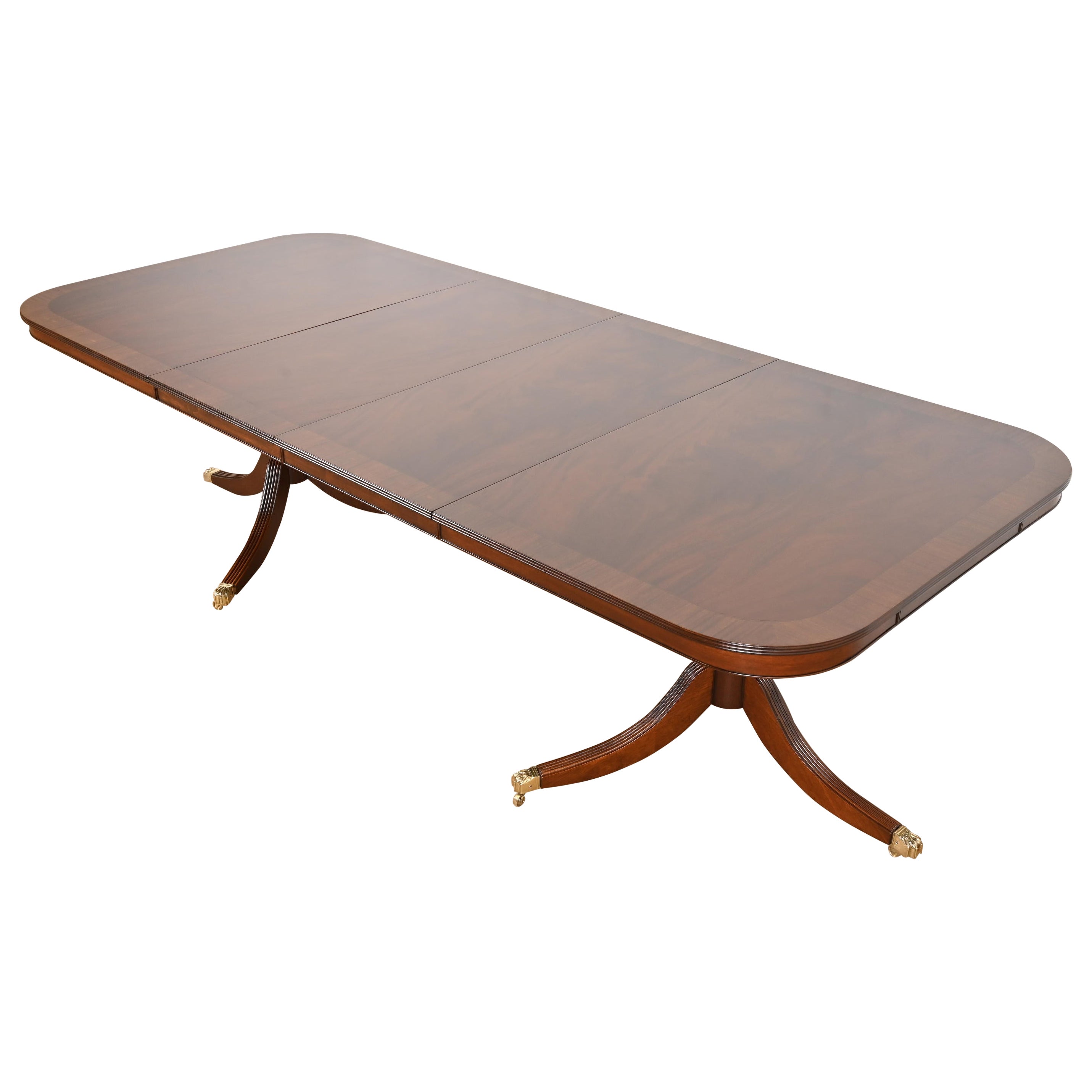 Baker Furniture Style Georgian Banded Flame Mahogany Dining Table, Refinished