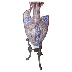 Large Arabic Decorative Jug "Vase of Horns" with Bronze Base