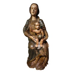 Large Virgin and Child in polychrome wood, Spain, 16th Century