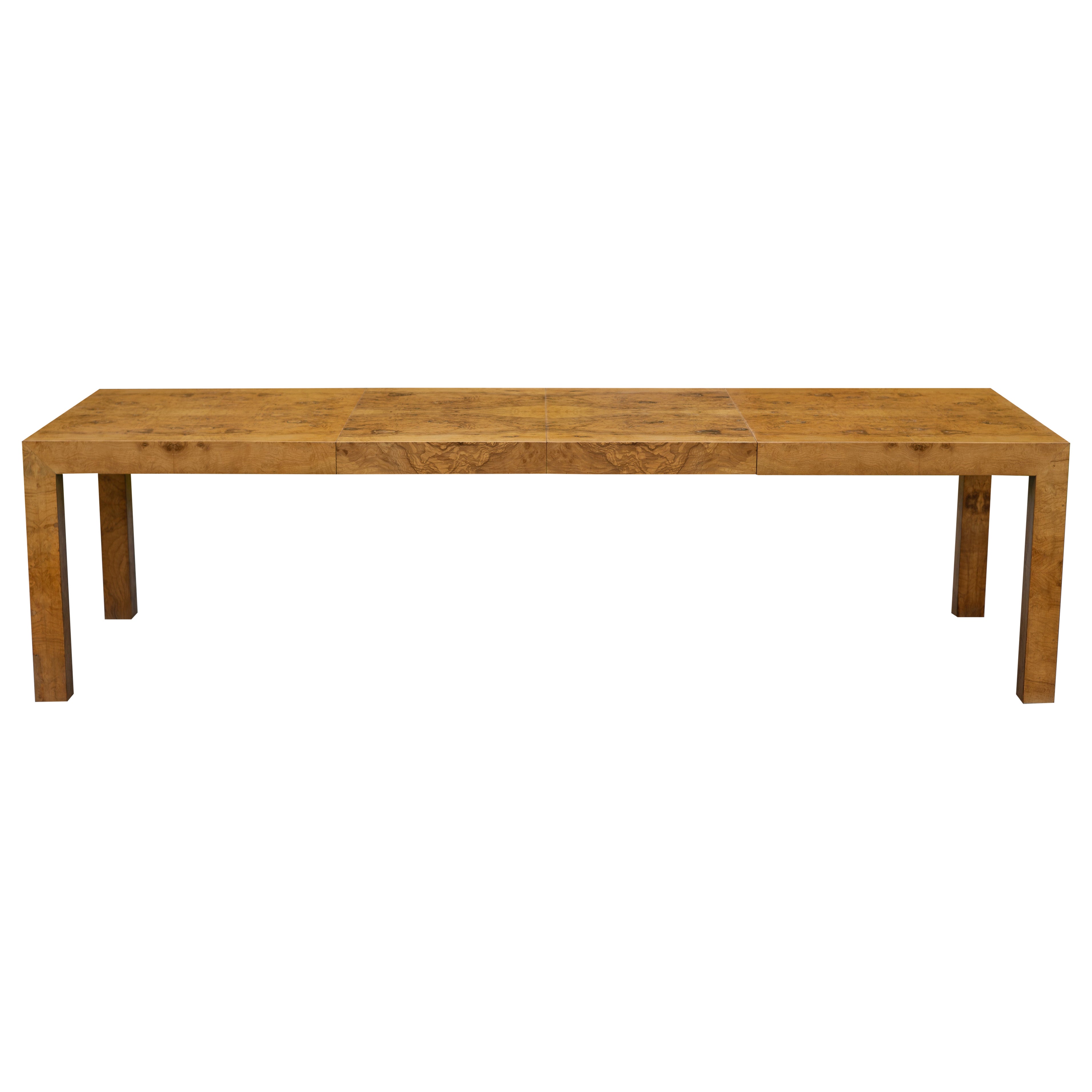 Milo Baughman - Thayer Coggin Extra Large Parsons Burl Dining Table w/ 2 Leaves