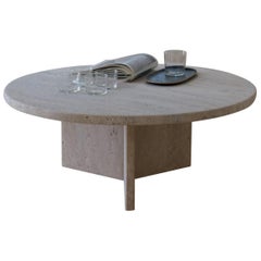 Round Top Muted Beige Travertine Decorative Low Coffee Table by Beije Avenue