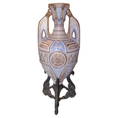 Large Moorish Amphora - Pointed Arches with Calligraphic Motifs & Bronce Foot