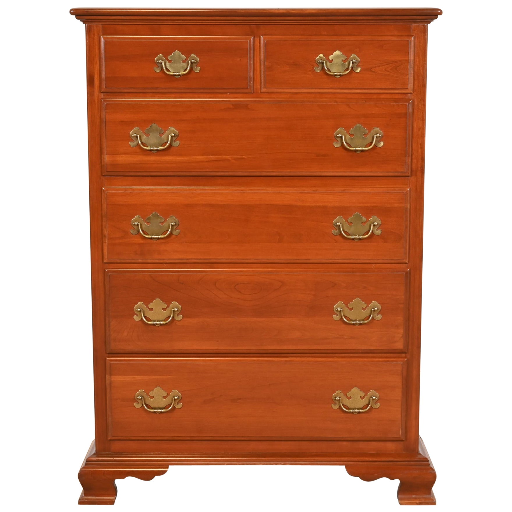 Early American Solid Cherry Wood Six-Drawer Highboy Dresser