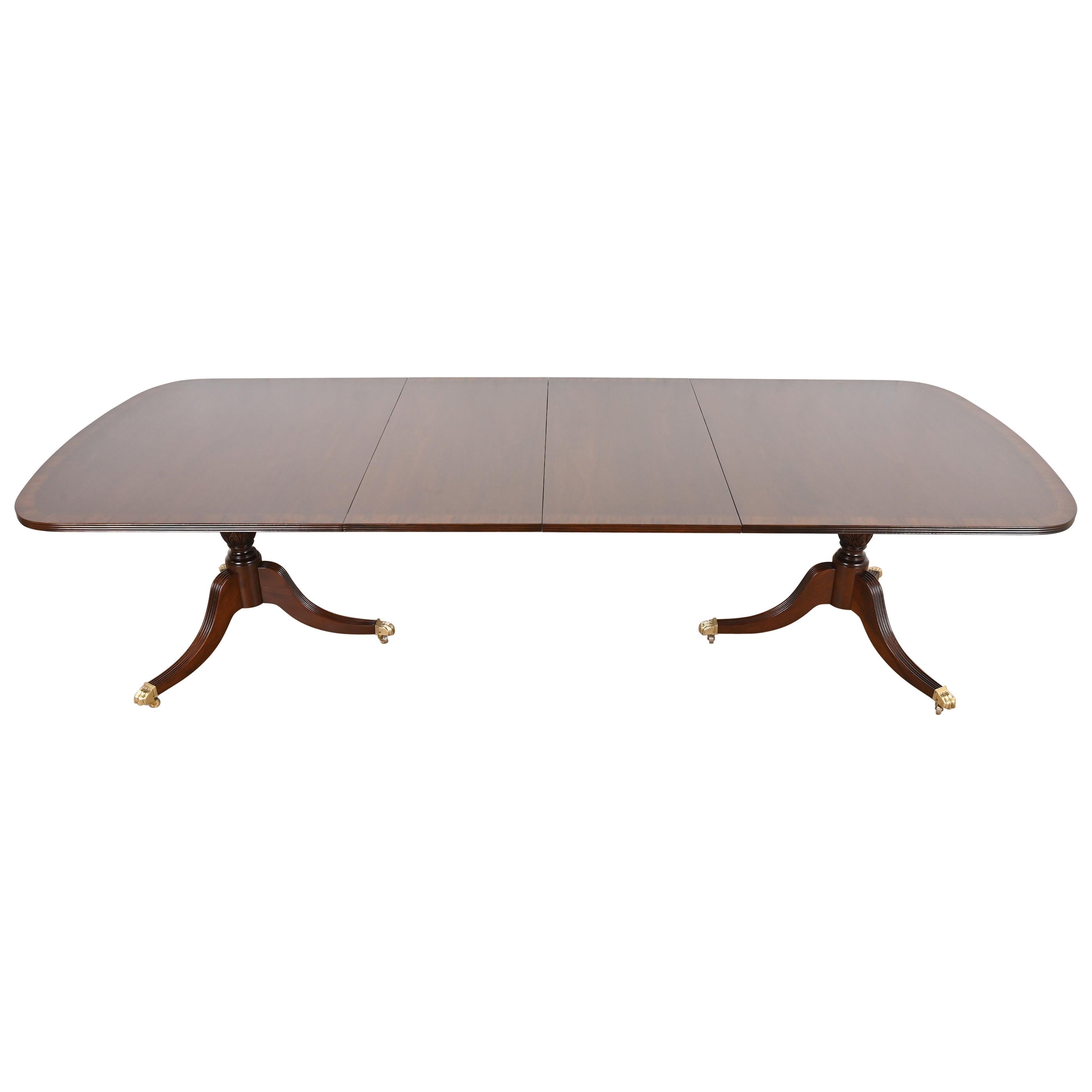 Baker Furniture Style Georgian Banded Mahogany Dining Table, Newly Refinished