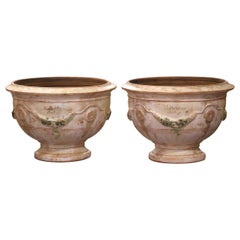 Pair of French Handmade Terracotta Bowl Urn Planters by La Madeleine in Anduze