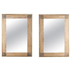 Pair of Mid-Century Siena and Fossil Marble Giltwood Mirrors