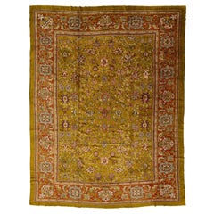 One of a Kind Antique Sultanabad Oversized Wool Rug Hand-Knotted In Green