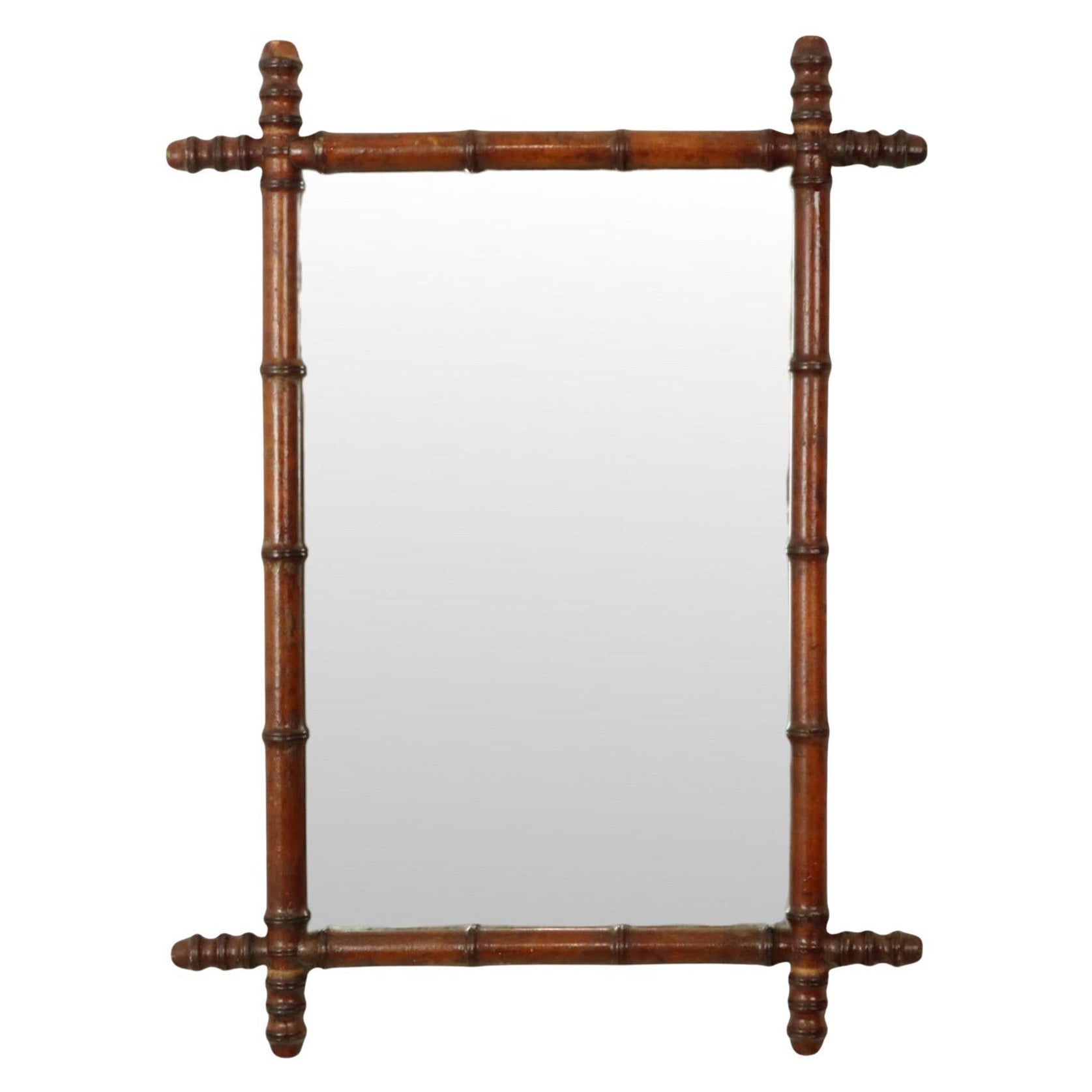 Antique Wooden Faux Bamboo Mirror Facet Cut France 58x78cm