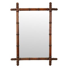 Antique Wooden Faux Bamboo Mirror Facet Cut France 58x78cm