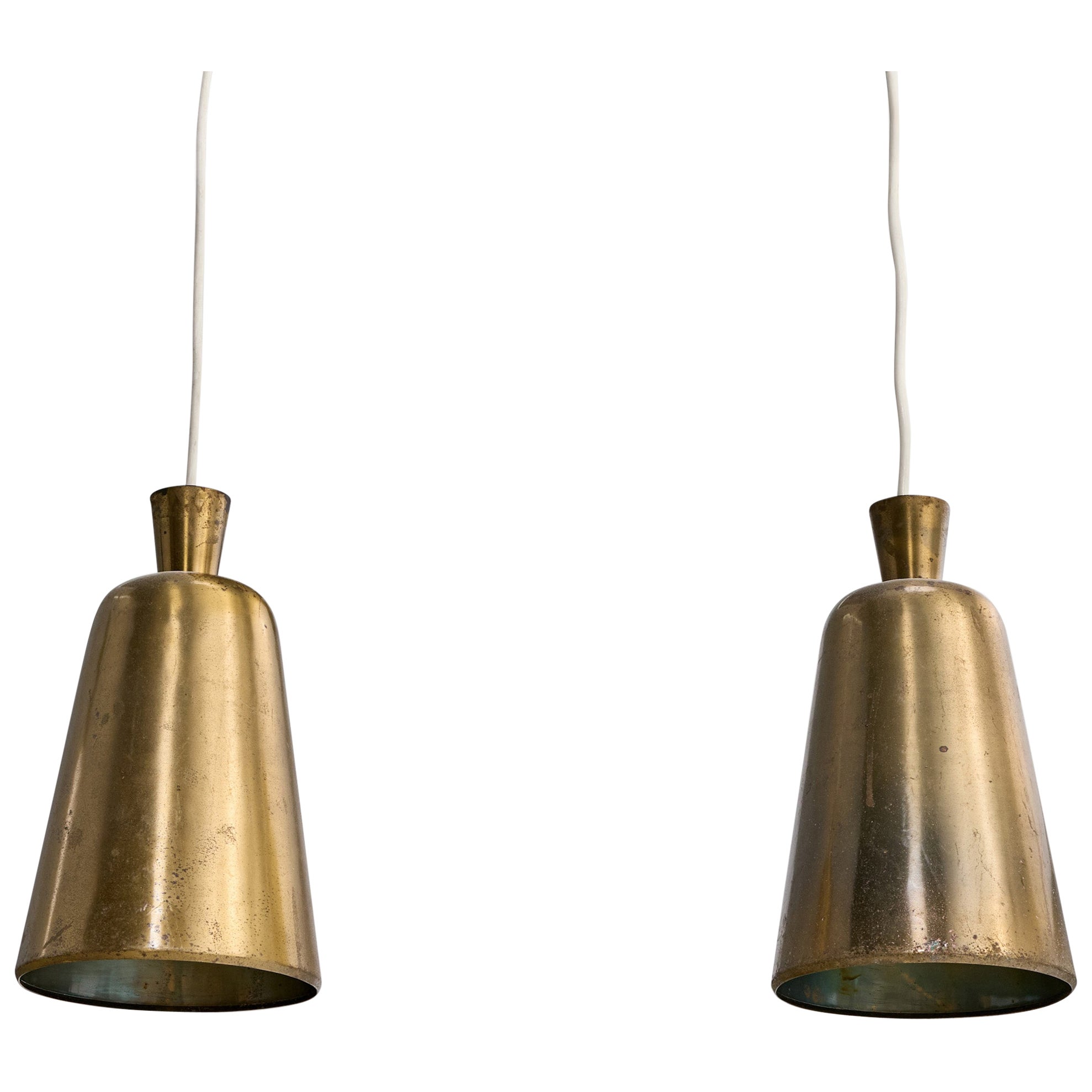 Dänischer Designer, Pendelleuchten, Messing, Dänemark, 1930er Jahre