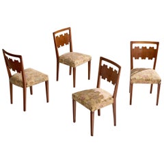 Pier Luigi Colli, Dining Room Chairs, Walnut, Fabric, Italy, 1950s