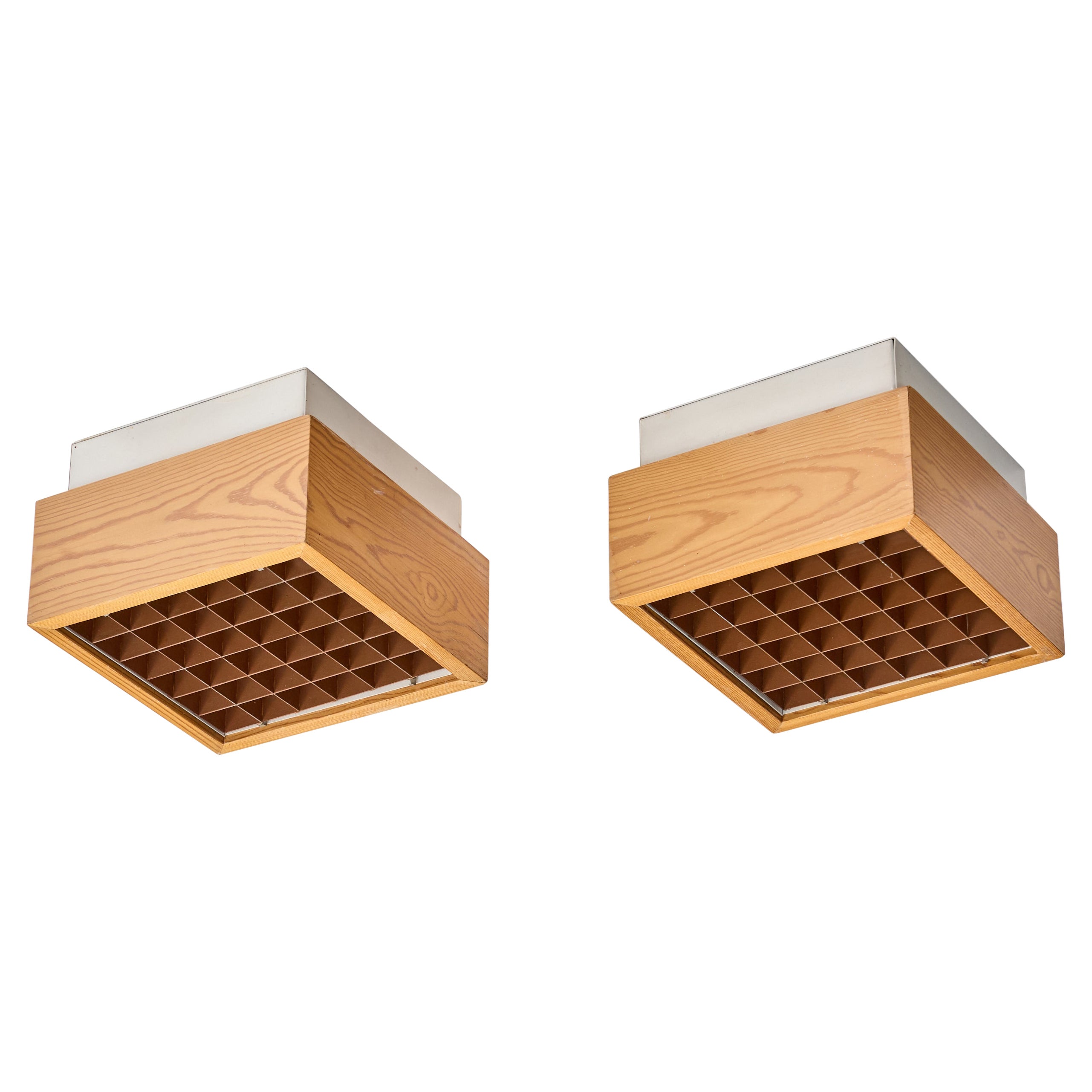 Swedish Designer, Flush Mounts, Pine, Metal, Copper, Sweden, 1970s