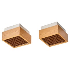 Swedish Designer, Flush Mounts, Pine, Metal, Copper, Sweden, 1970s