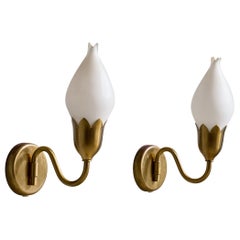 Fog & Mørup, Wall Lights, Brass, Glass, Denmark, 1950s