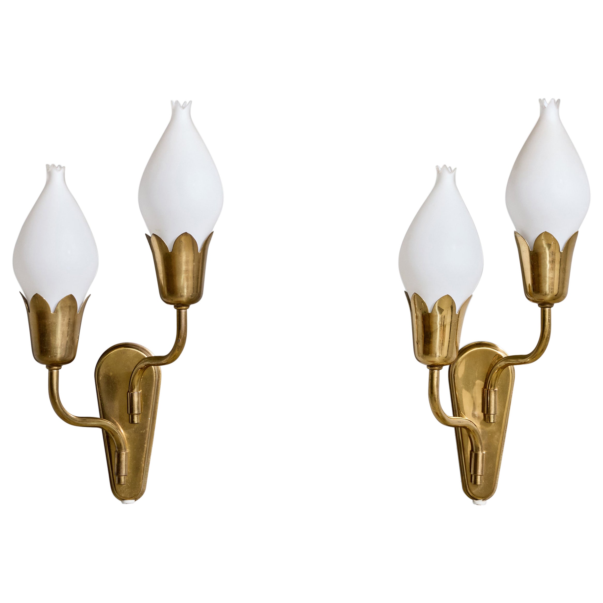 Fog & Mørup, Wall Lights, Brass, Glass, Denmark, 1950s