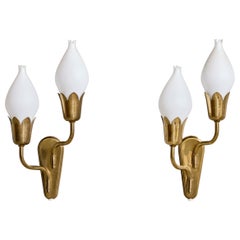 Fog & Mørup, Wall Lights, Brass, Glass, Denmark, 1950s