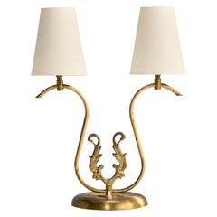 Swedish Designer, Table Lamp, Brass, Fabric, Sweden, 1940s