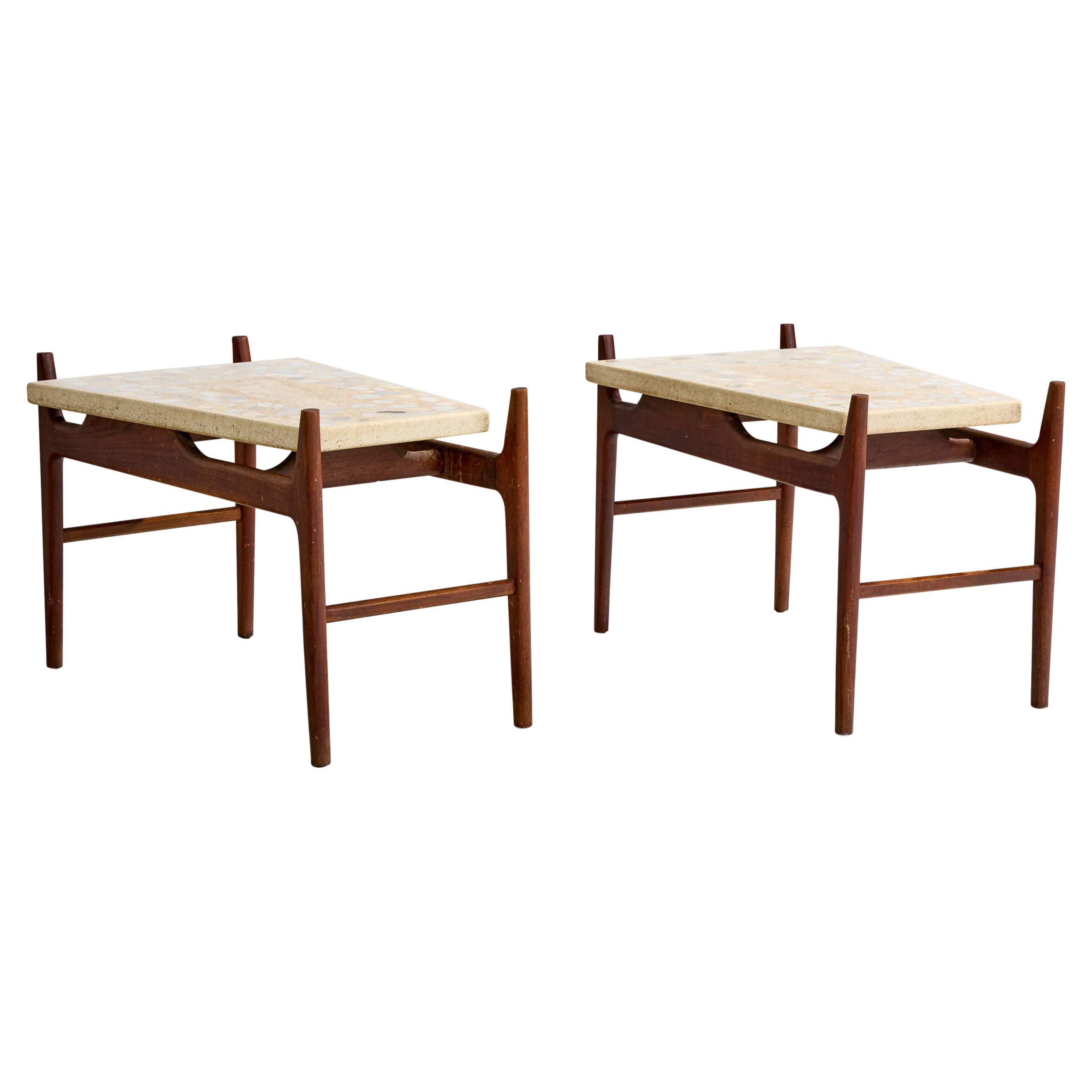 American Designer, Side Tables, Walnut, Terrazzo, USA, 1950s