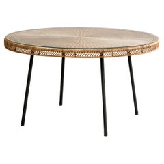 American Designer, Dining Table, Rattan, Glass, Iron, USA, 1950s