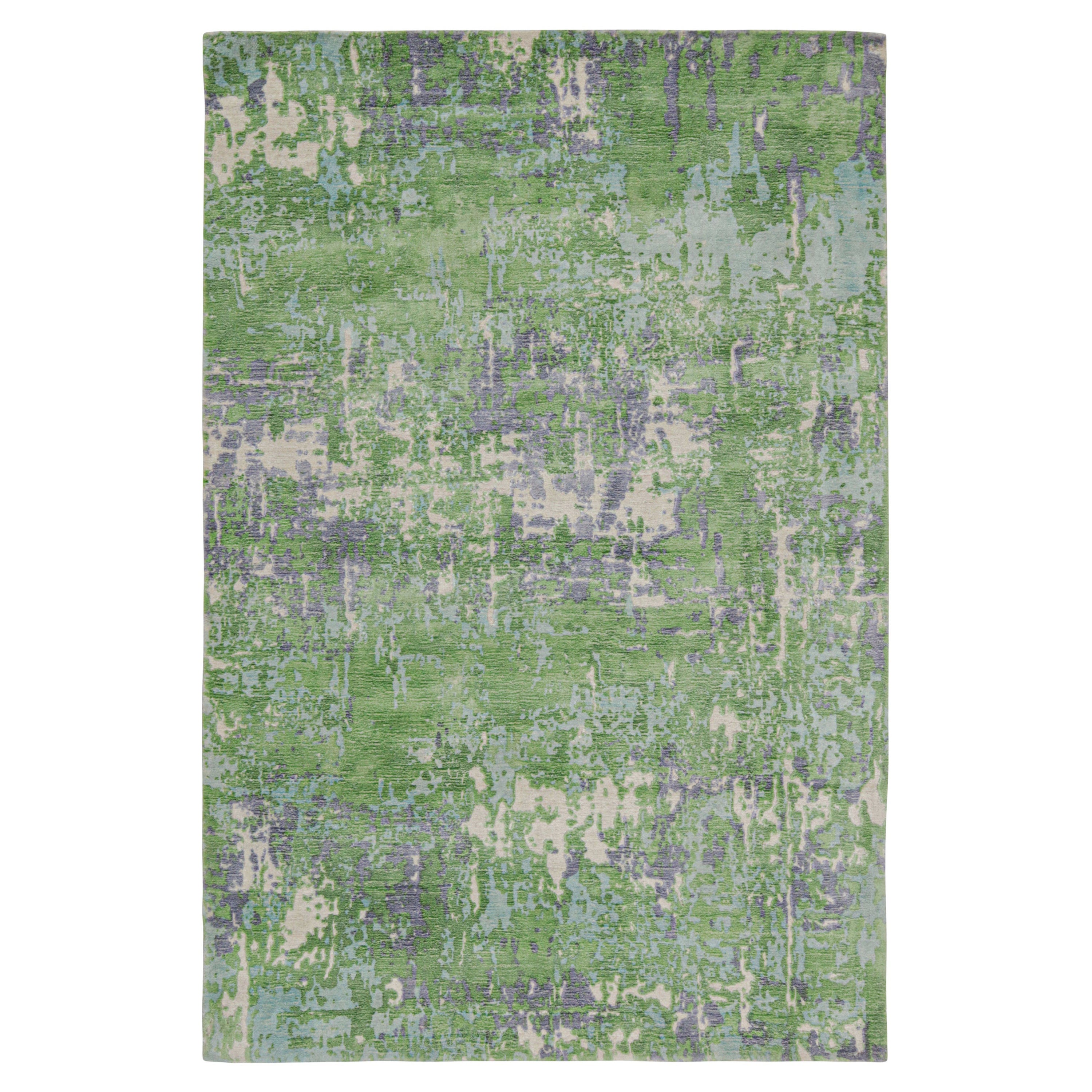 Rug & Kilim’s Abstract Rug in Green, Blue and Beige All-Over Pattern en venta
