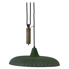 Mid-century Italian Modern Green Shade Counterweight Pendant Lamp, 1950s, Italy