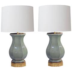 Good Quality Pair of Italian Celadon Glazed Lamps by Ceramiche Zaccagnini