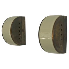 Plexiglass and Brass Pair of Half Moon Sconces, 1960s, Italy