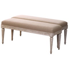 Pair of 19th Century French Louis XVI Carved and Painted Upholstered Benches
