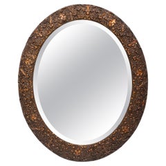 Antique English Arts & Crafts Copper Oval Mirror C.1900
