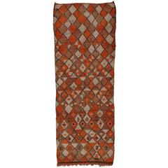 Mid-Century Modern Style Berber Moroccan Carpet Runner with Diamonds 7