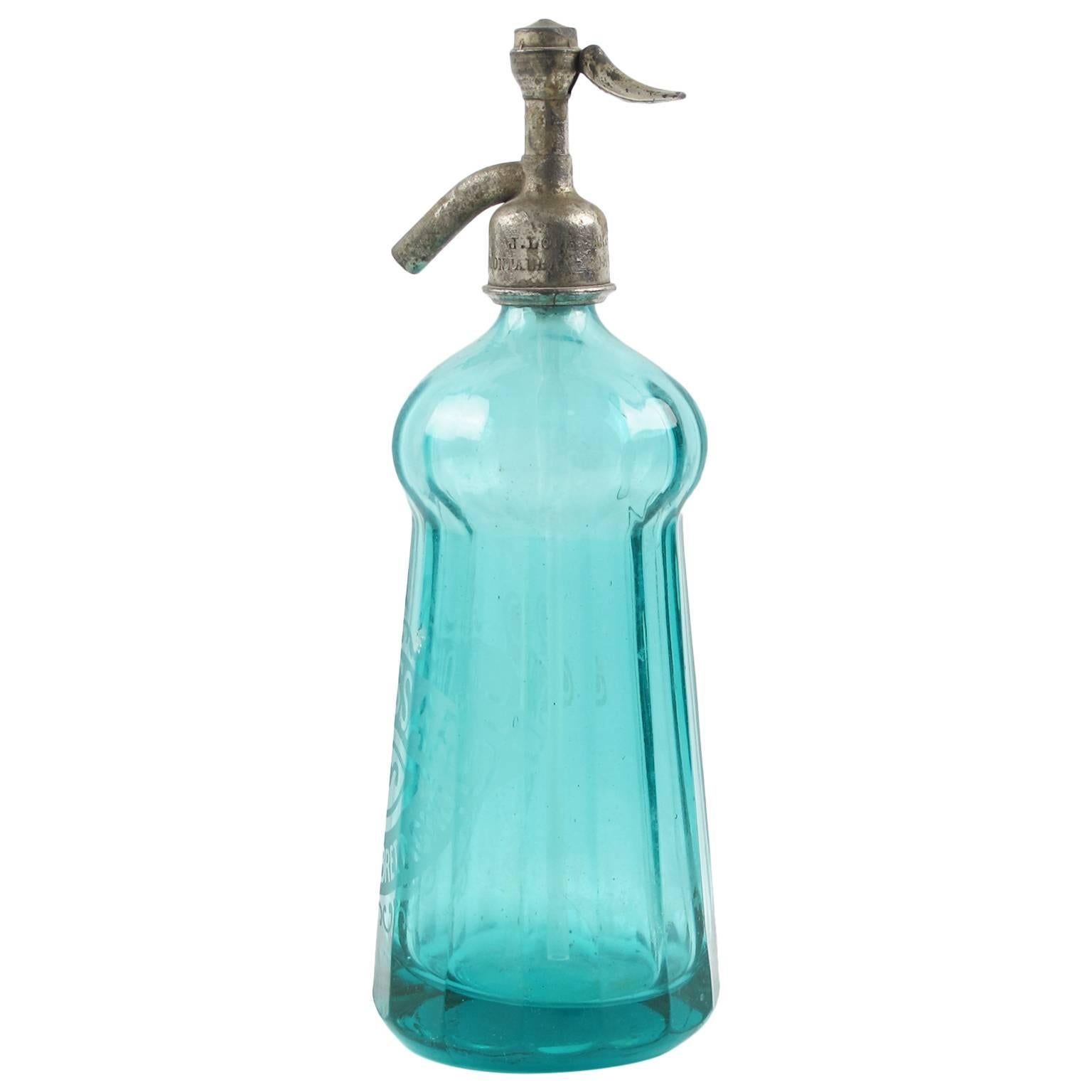 French Soda Siphon Seltzer Glass Bottle for Bar, circa 1932