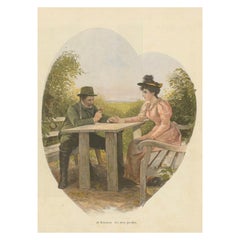 Romantic Scene in the Garden – “In's Herz Getroffen” by A. Schwarz, c. 1890