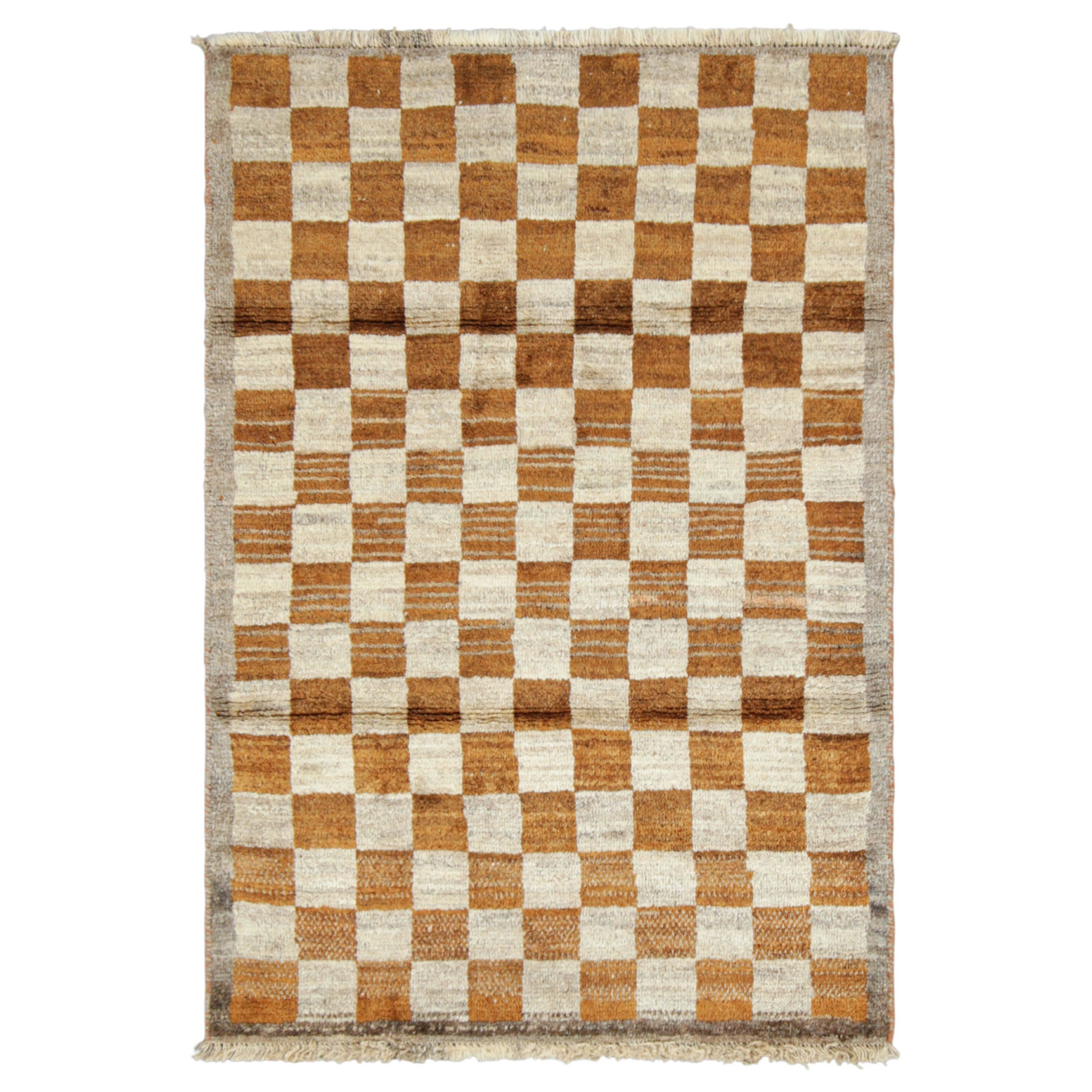 Alfombra Persa Gabbeh Vintage con Motivos Geométricos Crema y Marrón - Rug & Kilim