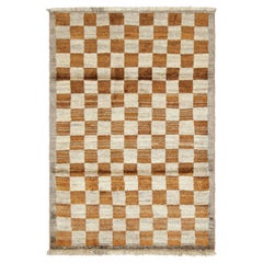 Vintage Gabbeh Persian Rug with Cream and Brown Geometric Patterns - Rug & Kilim