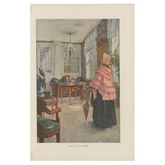 Interior Scene with Woman in Pink Shawl – “Vor dem Ausgange” by C. Kuehl, 1890