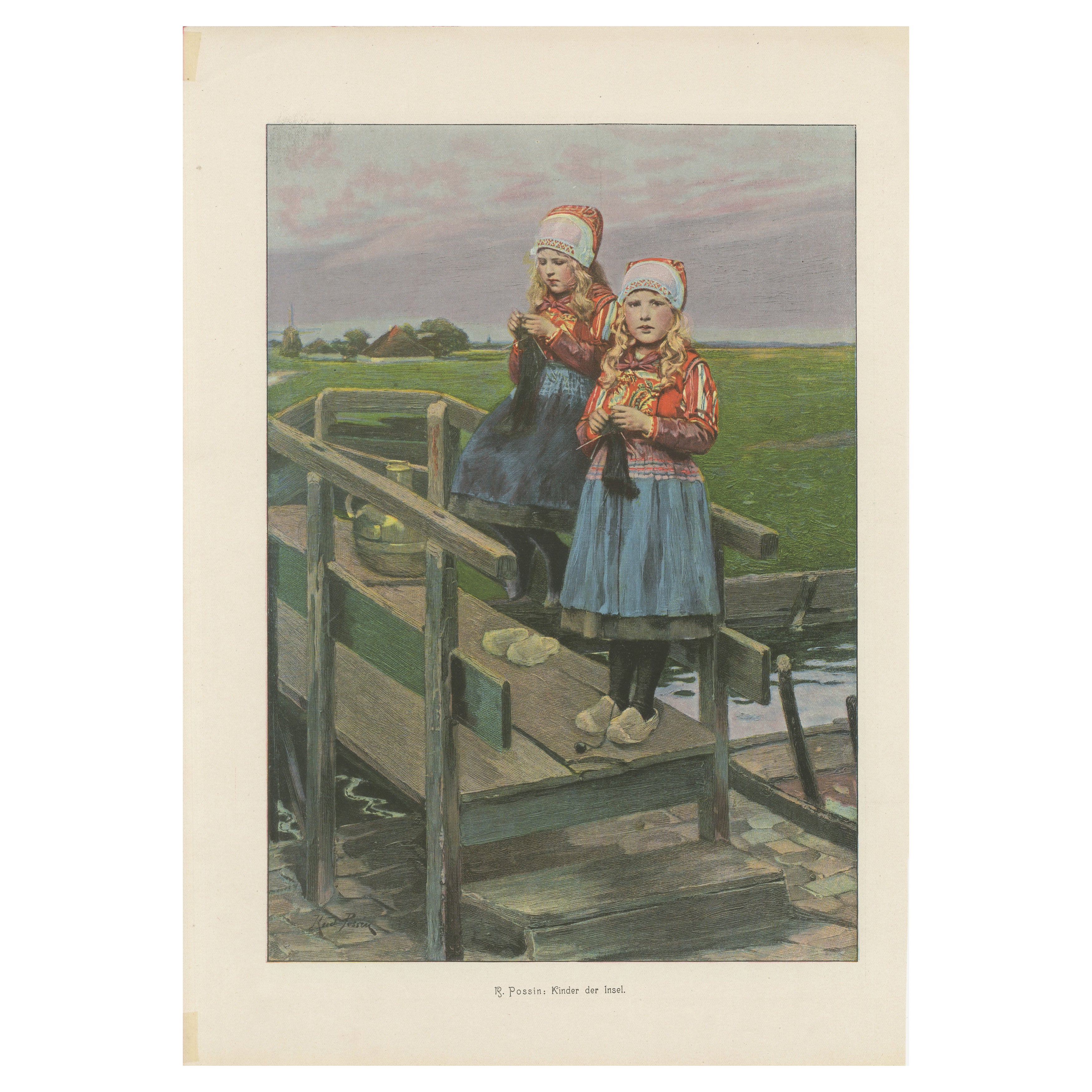 Charmants enfants de l'île - "Kinder der Insel" par R. Possin, c. 1900 en vente