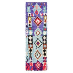Vintage Moroccan Runner Rug, Blue & Purple with Geometric Patterns - Rug & Kilim