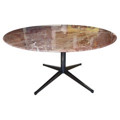 Florence Knoll Round Dining Table with Marble Top and Bronze Base, Circa 1970s