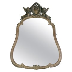 19th Century French Carved Mirror w/ Cherub Crest Top