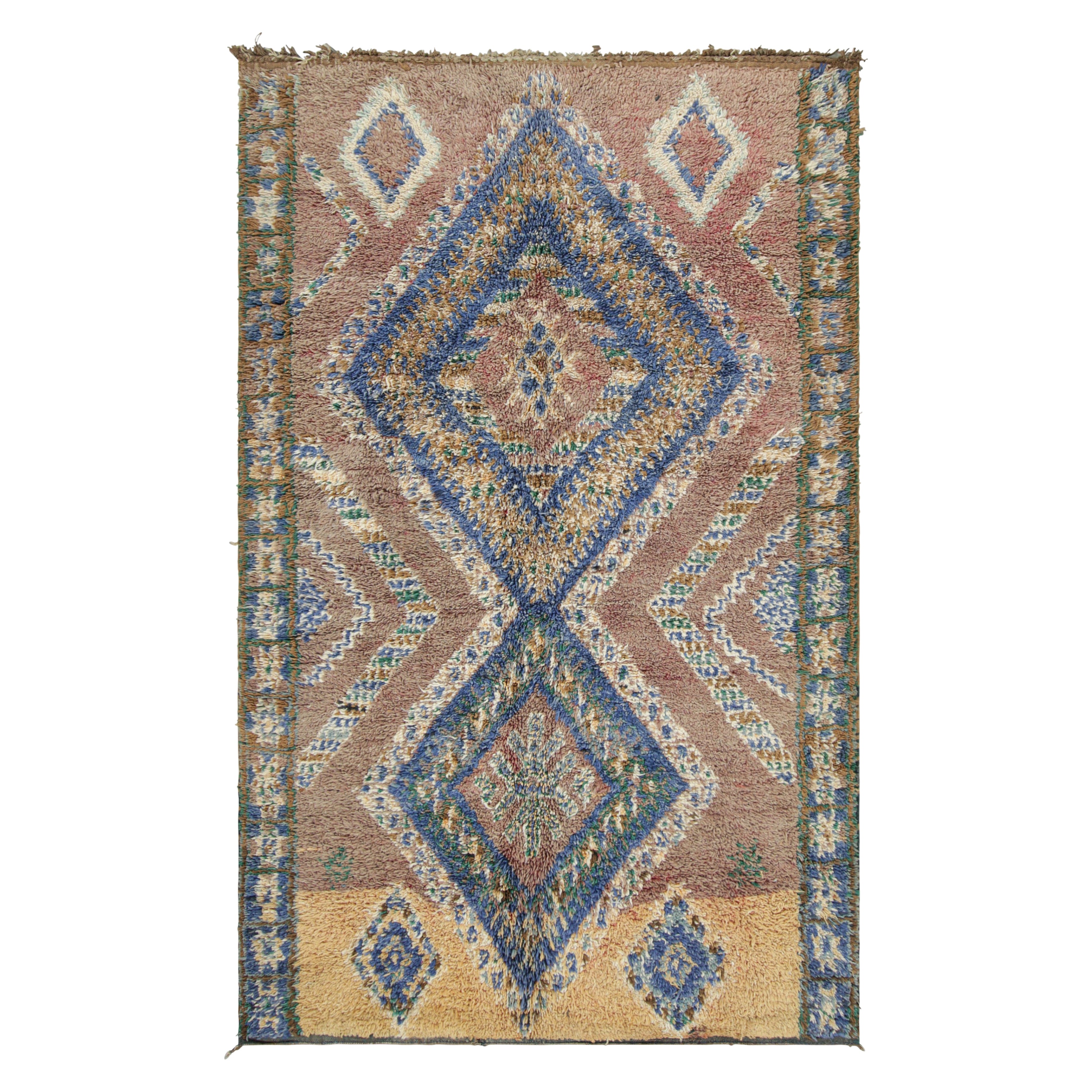 Alfombra marroquí vintage, azul y marrón con motivos geométricos - Rug & Kilim