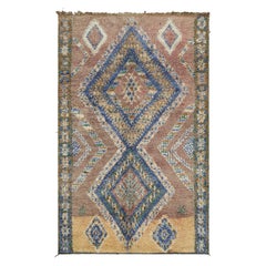 Alfombra marroquí vintage, azul y marrón con motivos geométricos - Rug & Kilim