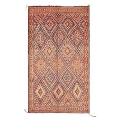 Vintage Moroccan Runner Rug, Orange & Blue with Geometric Patterns - Rug & Kilim