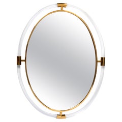 Large Mid Century Oval Lucite And Brass Mirror